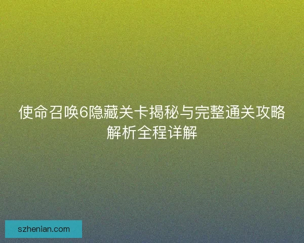 使命召唤6隐藏关卡揭秘与完整通关攻略解析全程详解
